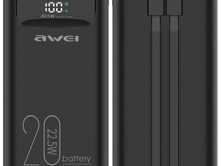 Awei Fast Charge Power Bank Led Digital Display with Built-in Cable 20000mAh   22.5W Online Sale