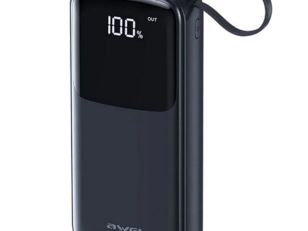 Awei Power Bank Fast Charging with Built-in Cable LED Power Display Battery 20000mAh Supply