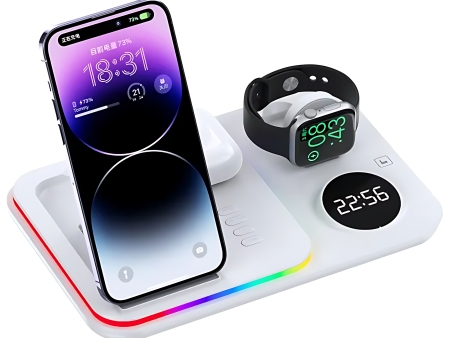 5 in 1 Wireless Charging Station Dock with Digital Clock & Night Light 30W For Discount