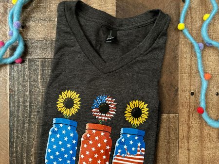 Americana Sunflower Mason Jar Graphic Tee Shirt on Sale