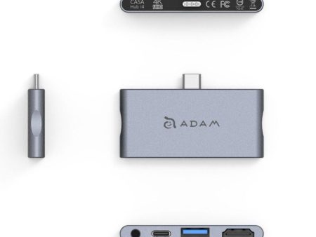 MULTIPUERTO ADAM ELEMENTS CASA I4 USB-C 4 EN 1 GREY For Discount